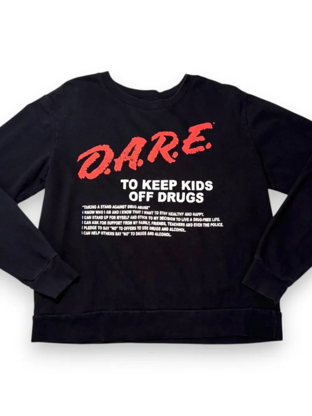 D.A.R.E. Black Crewneck Sweatshirt Vintage Style Retro DARE Y2K 90s Cotton Large